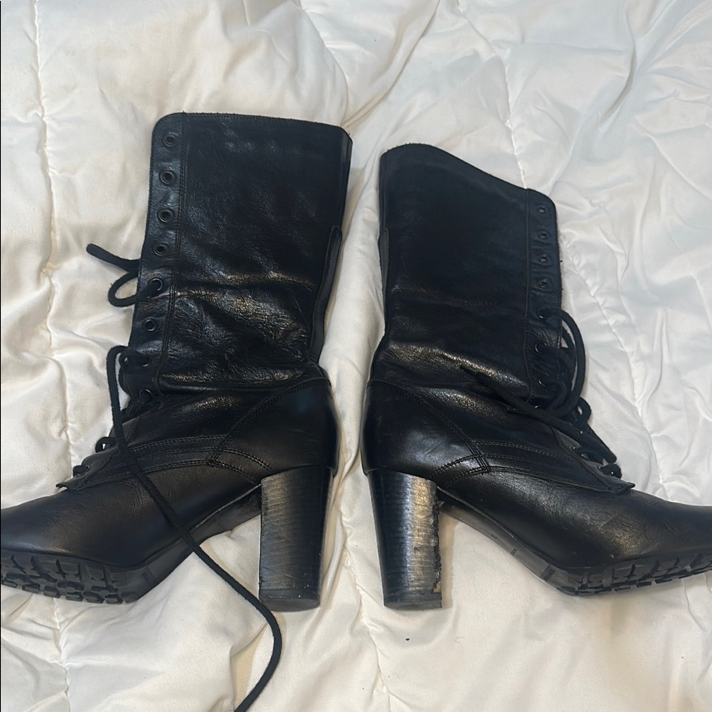 Burberry Black Lace-Up Leather Boots